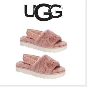 Pink Faux Fur Sandal Slippers
